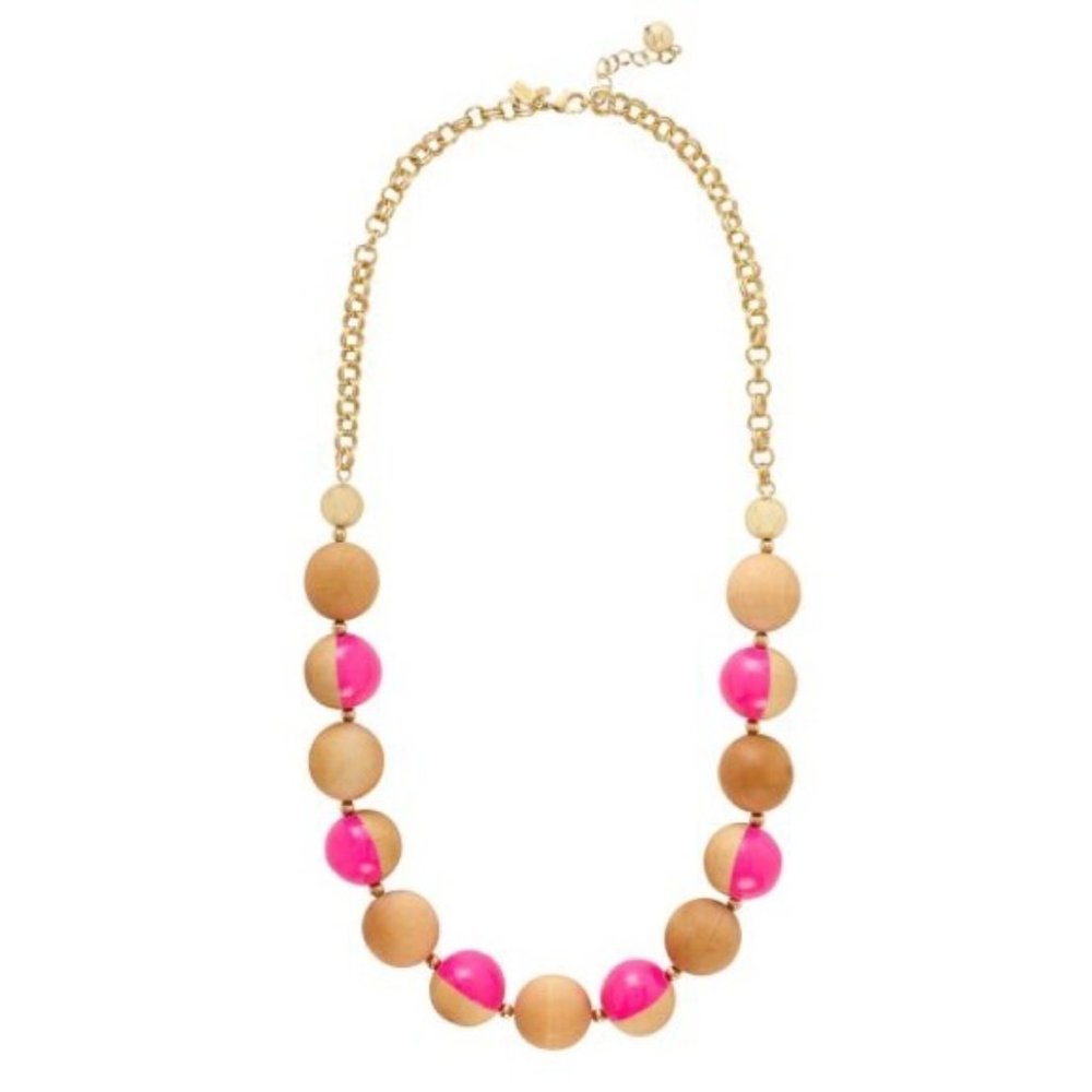 KATE SPADE Rosewood Dot Chunky Bead Necklace 28” Gold Pink Wood